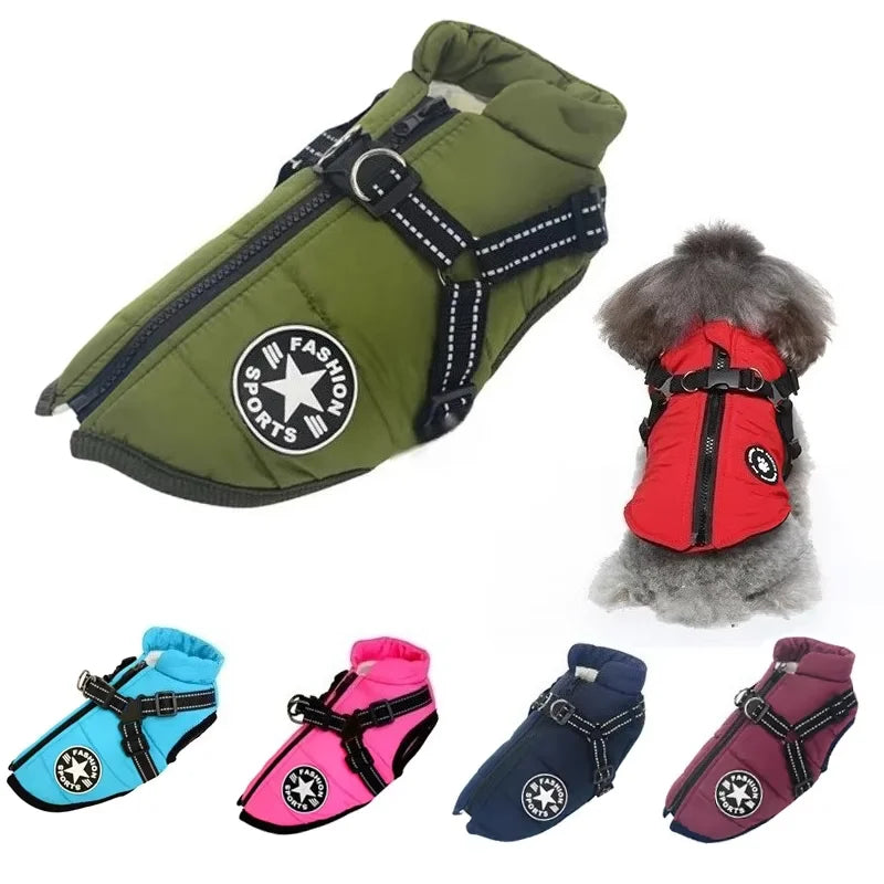 Large Pet Dog Jacket With Harness Winter Warm Dog Clothes®