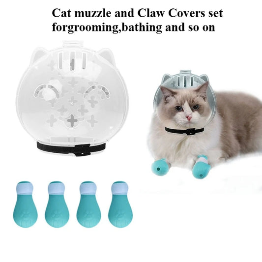 Cat Anti Bite Anti Licking Space Hood Breathable Helmet with 4 Silicone Paw Shoes®