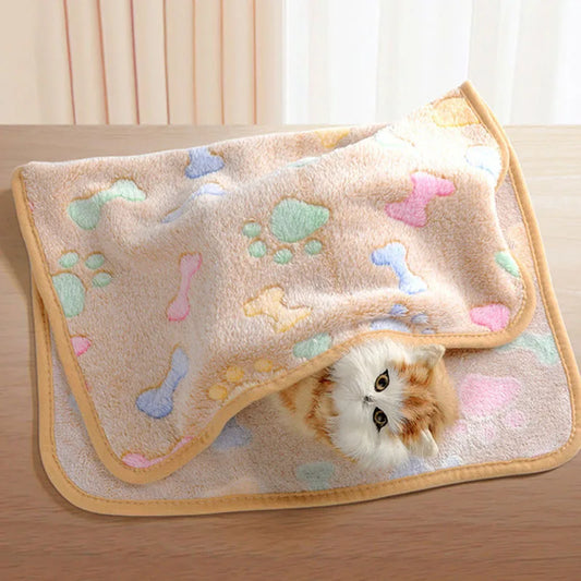 Winter Velvet Pet Sleeping Warm Blanket with Paw/Dot/Bone Pattern®
