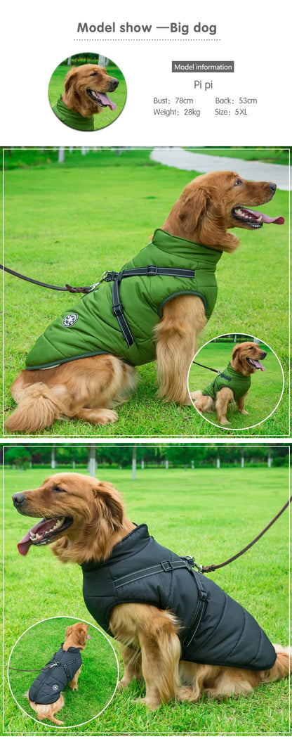 Large Pet Dog Jacket With Harness Winter Warm Dog Clothes®