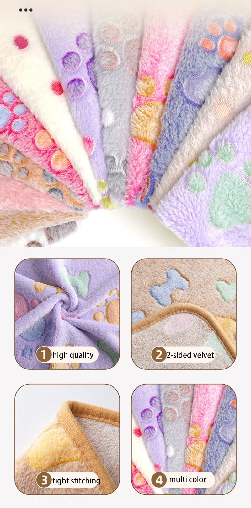 Winter Velvet Pet Sleeping Warm Blanket with Paw/Dot/Bone Pattern®